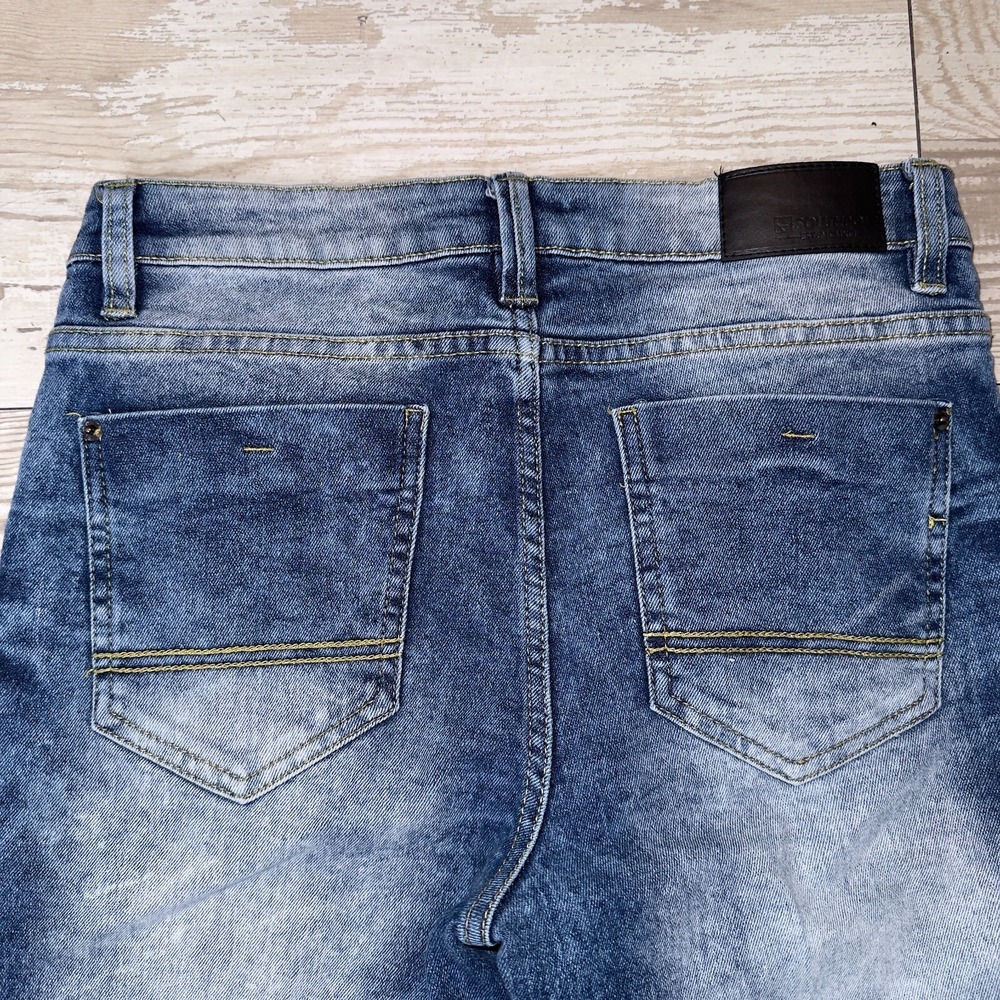 Southpole Shorts Boys 16 Blue Denim Distressed Casual Flat‎ Front Regular Fit - Picture 12 of 12